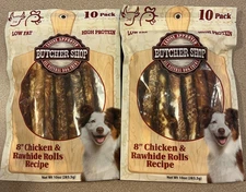 Butcher Shop 8” Chicken & Rawhide Rolls All Natural Dog Chews 2 Pack - 20 Rolls