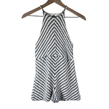 Zara Kids Black White Striped Crochet Knit Open Back Romper Size 11-12