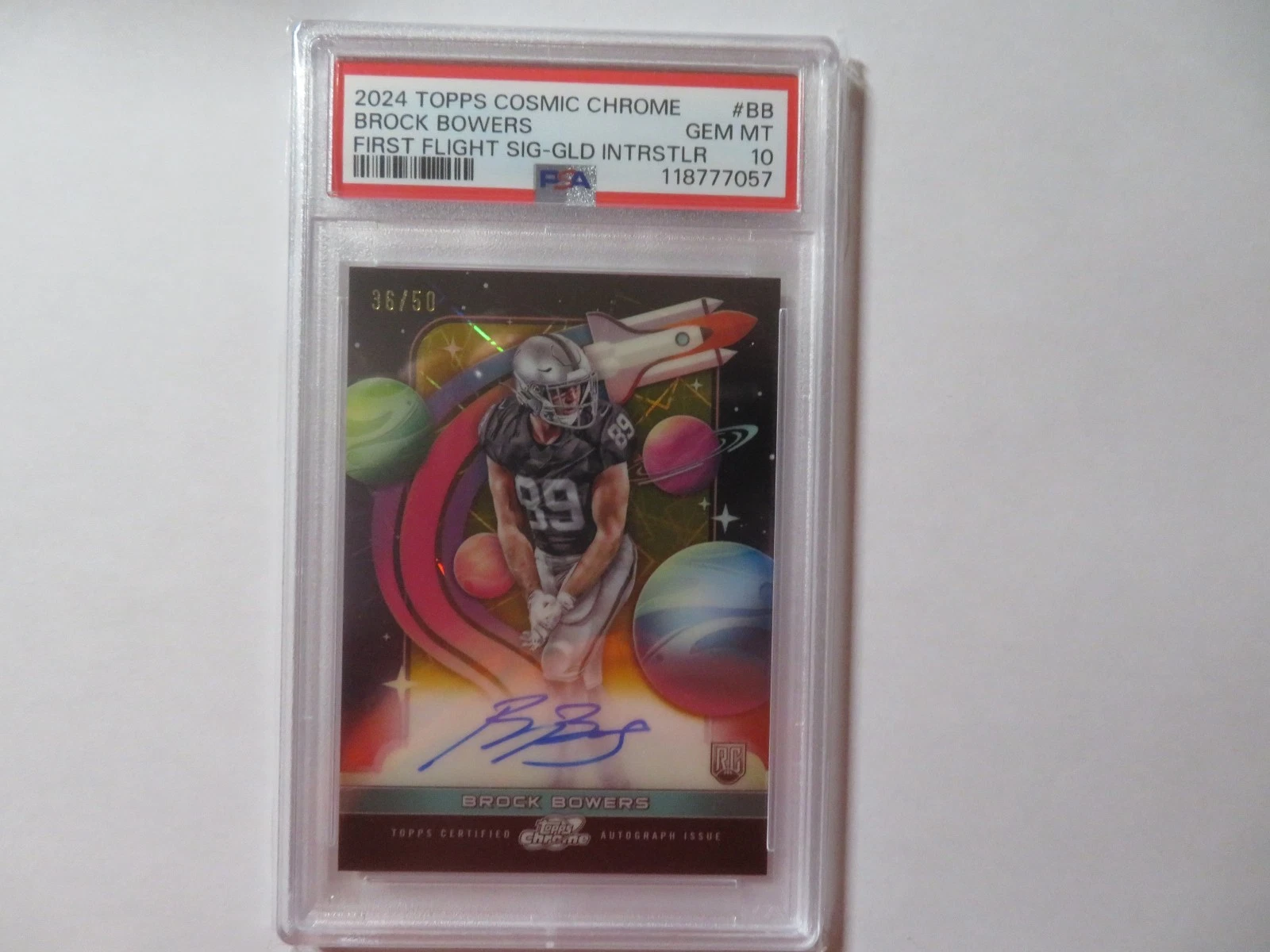 Brock Bowers Topps Cosmic Chrome First Flight Signatures #BB Gold Interstellar