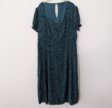 Torrid Tea Length Stretch Challis Sweetheart A-line Dress Leopard Print Teal 2
