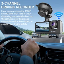 1080P HD DVR Car Dual Lens Dash Cam Front/Rear/Inside Video Recorder Camera WiFi