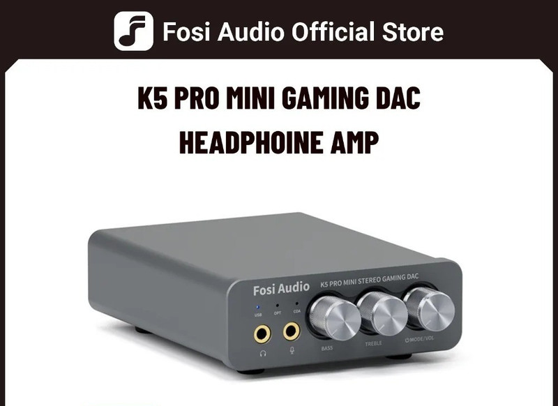 Fosi Audio K5 Pro DAC Amp Headphone Amplifier for Gaming PS5/ PC/Active Speakers