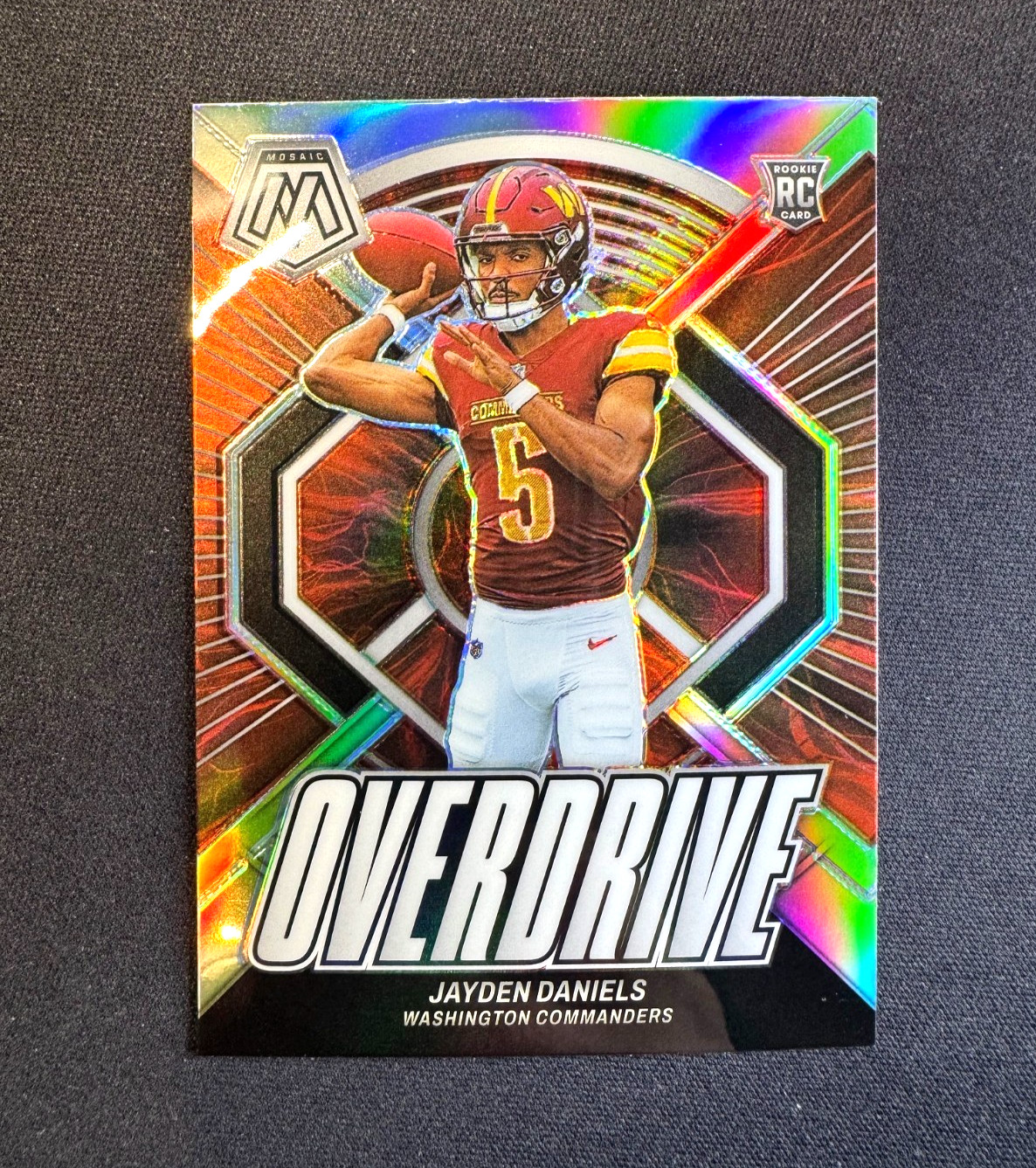 2024 Panini Mosaic Jayden Daniels RC Overdrive Silver Prizm #5 Commanders Rookie