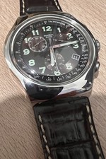 Retro  Swatch Irony Men's Watch SR936SW Silver Bezel / Dark Brown Leather Strap