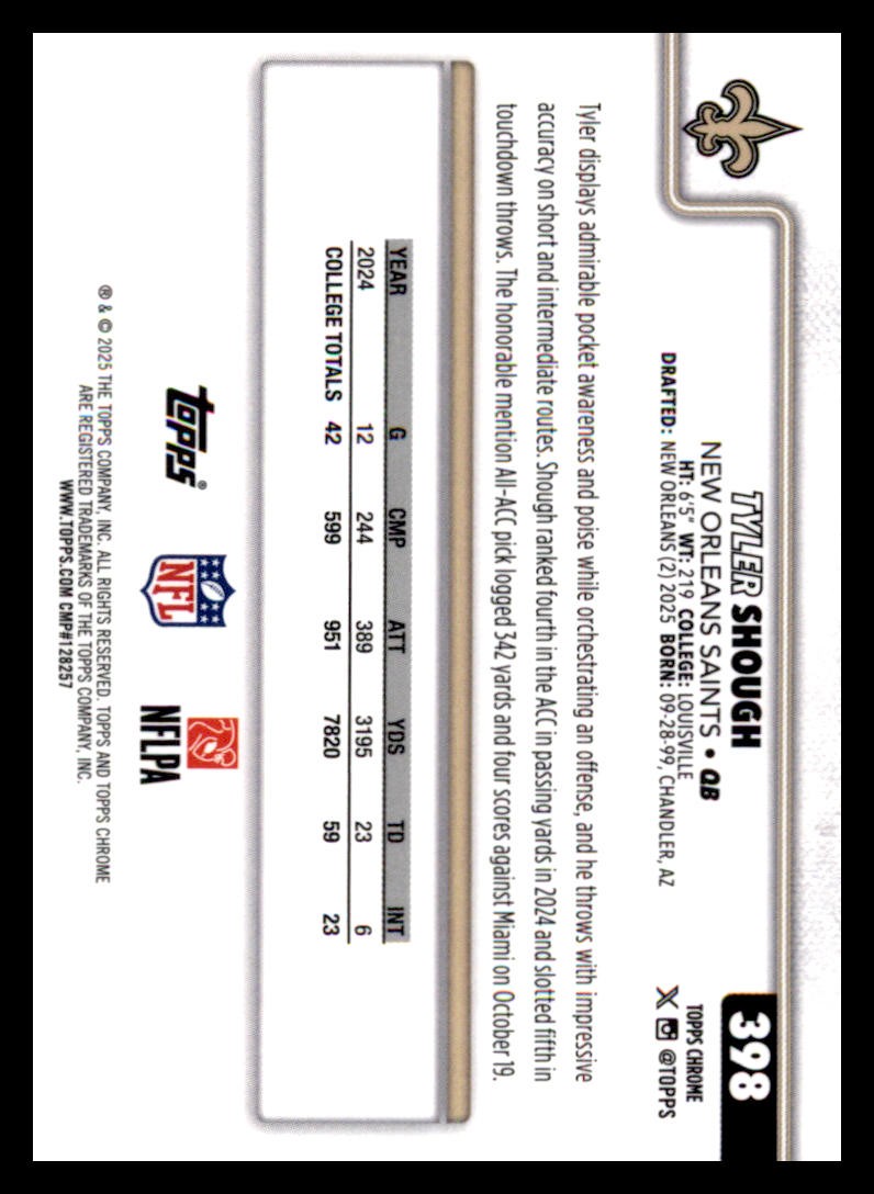 2025 Topps Chrome #398 Tyler Shough Red White Blue Refractor | eBay
