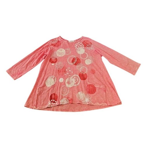 Jess & Jane Women Coral Pink Mineral Wash Cotton Circle Print Tunic Top Large