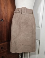 VTG 60s 70s Faux Suede Skirt A-line Midi Tan Belt Mod Gogo Hippie Boho Chic 8