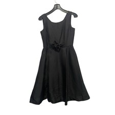 Talbots black silk a-line cocktail dress floral applique accent On the waist 4P