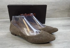 Vionic Posey Taupe Suede Pointed Toe Flats Women’s 7 Perforated Comfort Shoes