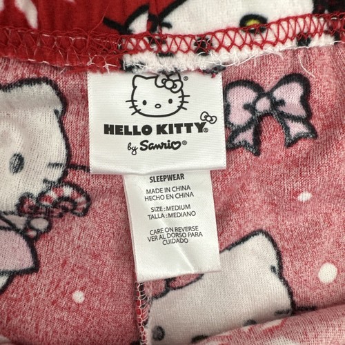 Hello Kitty Christmas Pajama Pants M Red with Pink Dress Snowflakes & Candy Cane - Afbeelding 7 van 9
