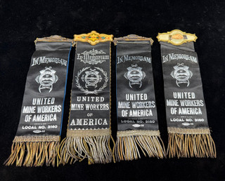 "In Memoriam" funeral ribbons for the United Mine Workers of America (UMWA)