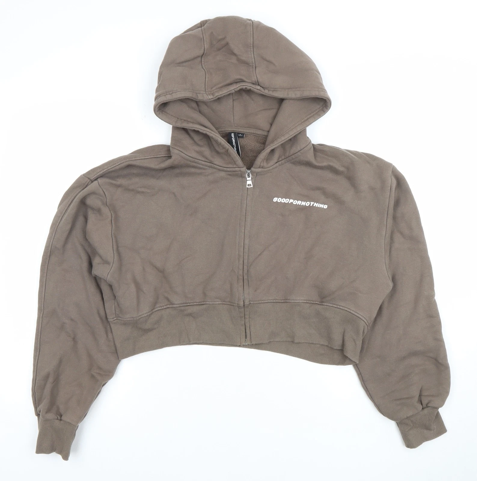 Good For Nothing Women Brown Cropped Full Zip Hoodie Size S 100% Cotton