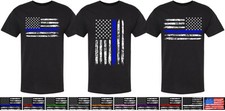 USA Flag Distressed American US Thin Line Black Crewneck Patriotic T-Shirt