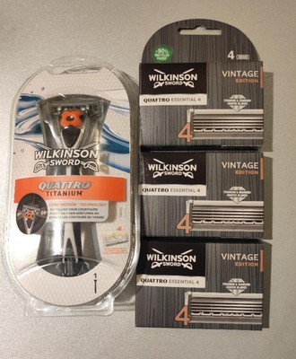 wilkinson sword Quattro Titanium Rasierer + Rasierklingen - neu - 12 stück - OVP