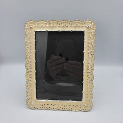 Green Tree Gallery Ivory Metal Scalloped Rhinestones Picture Frame 8.5'' x 6.5''