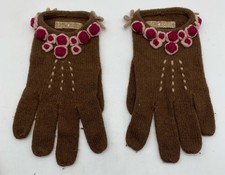 Guanti MOSCHINO in lana/angora marrone con fiori rosa 