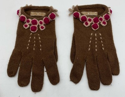 MOSCHINO brown wool/angora gloves with pink flowers 