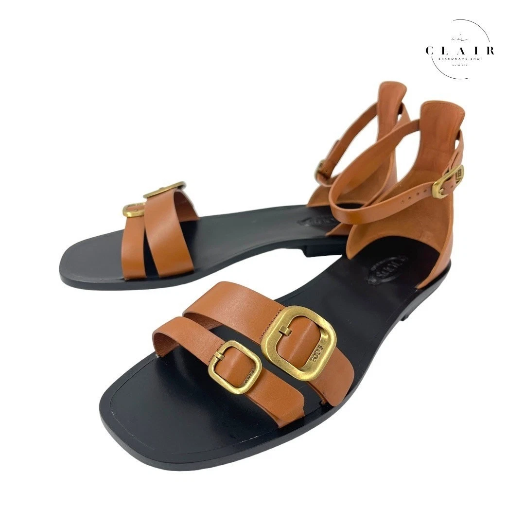 TOD’S TODS TOD'S sandali 26 5 cm donna pelle doppia cintura cinturino scarpe basse G807