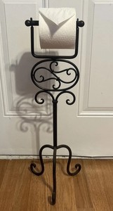 Solid Wrought Iron Standing Toilet Paper Holder 27” Tall