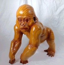 Large Vintage Gorilla Sculpture Faux Wood Effect Resin Figure L 30cm H 29cm