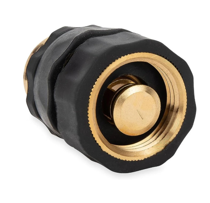 Camco 3/4 In Brass Quick Hose Connect NPT Garden Hose Connector Shutoff