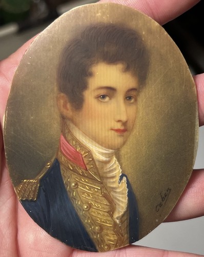 Antique 1920’s Framed Portrait Miniature Young Man Officer Naval Uniform Signed - Picture 3 of 7