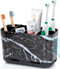 Black Toothbrush Holder for Bathroom Toothpaste Organizer Countertop, Detacha...