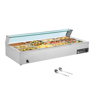 Uimoso Commercial Food Warmer 12-Pan 1700W Buffet Bain Marie with Glass Lid