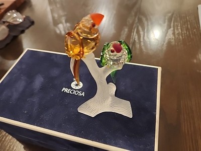 Preciosa Crystal Parrots On a Branch Figurine