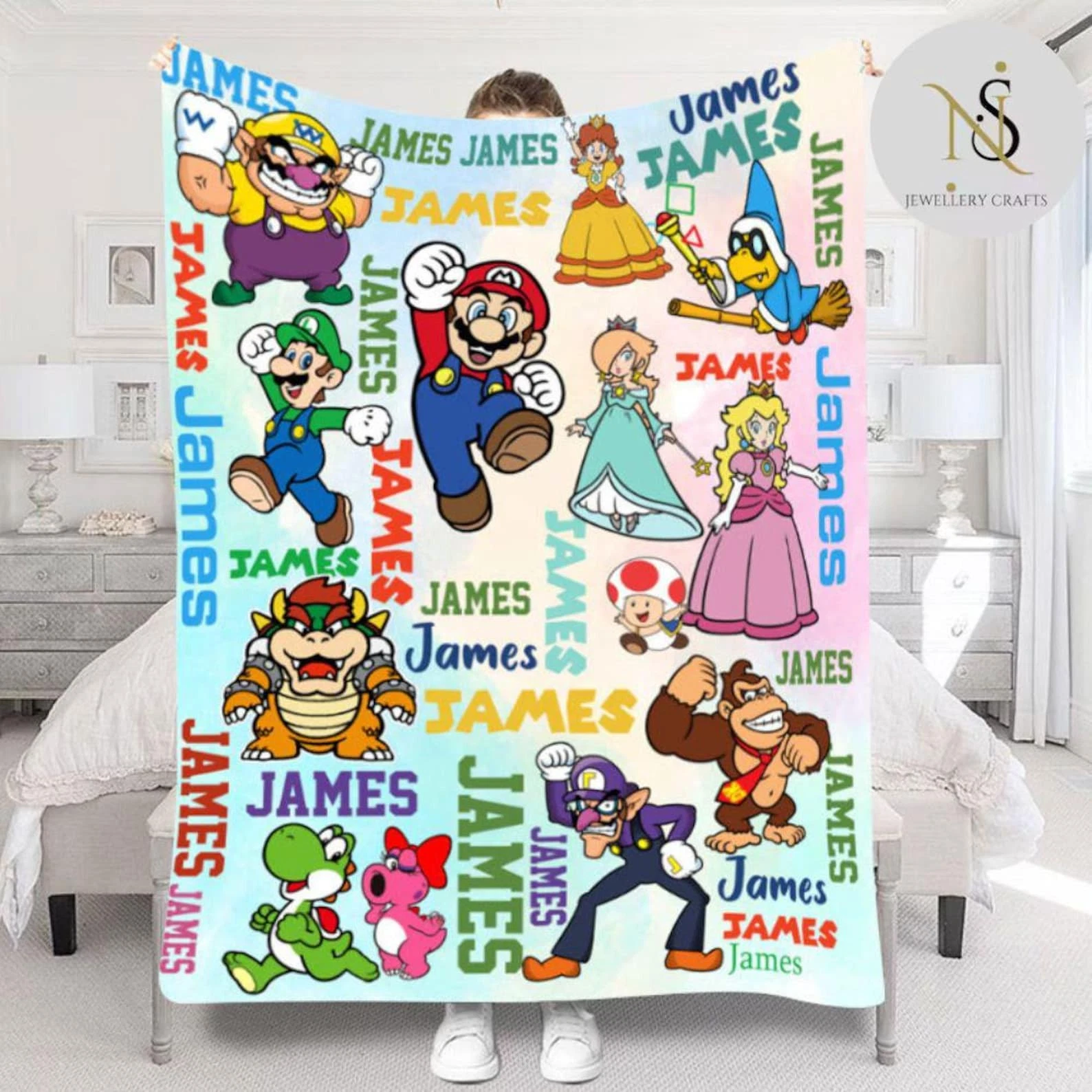 Personalized Super Mario Blanket, Mario Birthday Boy Blanket