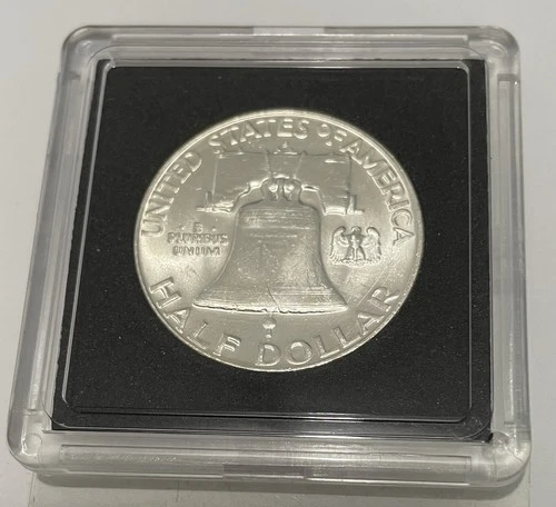 *1, 1958-D Franklin Half Dollar 90% SILVER Brilliant UNCIRCULATED W/ CoinHolder