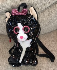 TY Beanie "Kiki" Sequined Black Cat Plush 11" Backpack