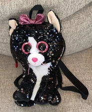 TY Beanie "Kiki" Sequined Black Cat Plush 11" Backpack