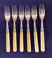 Set of 6 Vintage Faux Bone Handle EPNS Silver Plate Fish or Dessert Forks