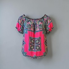Isabella Rodriguez Pink Black Boho Medallion Blouse M