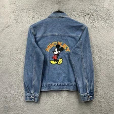 Vintage Denim Jean Trucker Jacket Large Embroidered Disney Mickey Mouse 80s