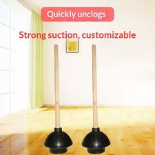 2 PCS Heavy Large 17 in Rubber Toilet Plunger With Wood Handle Clears New US