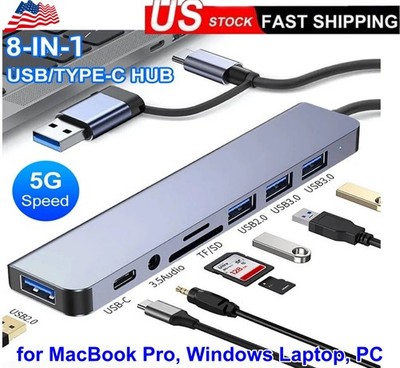 8-in-1 USB C Hub, USB 3.0 Docking Station with 5Gbps Port, SD/TF Card Reader