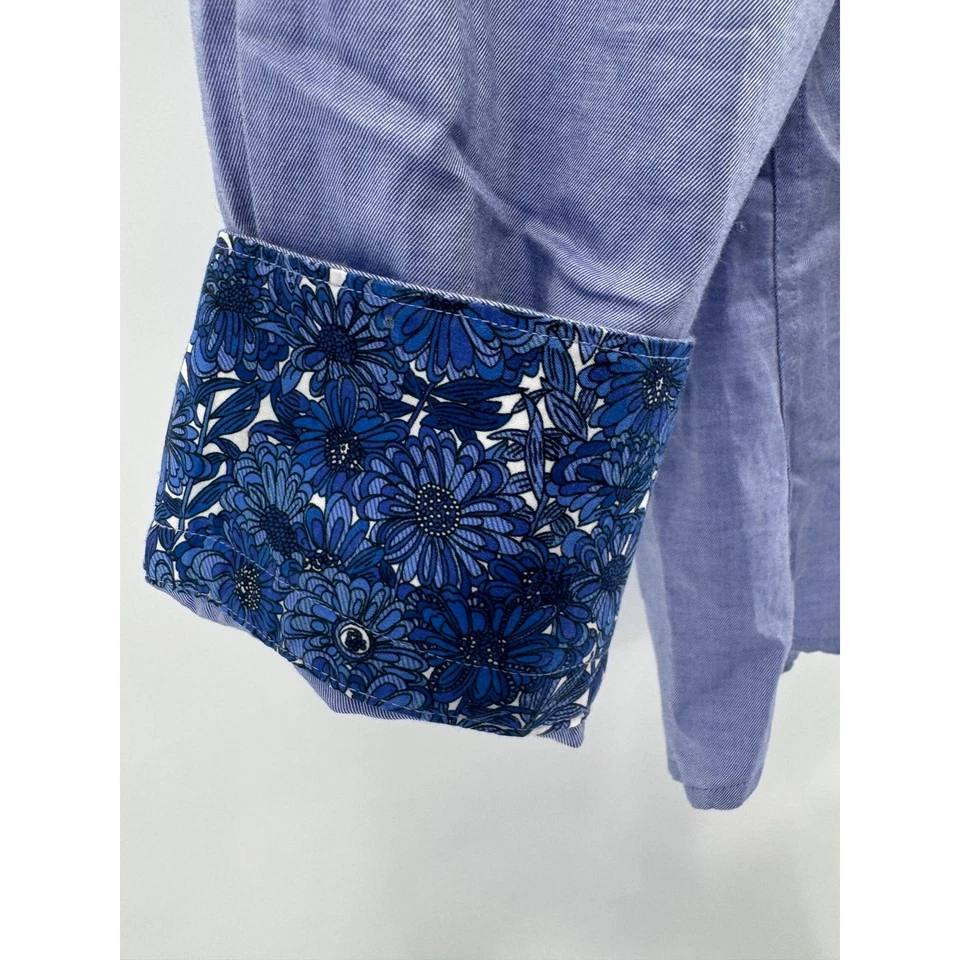 Bertigo Mens Dress Shirt Long Sleeve Blue Floral Trim Button Down Large - Image 4 of 4