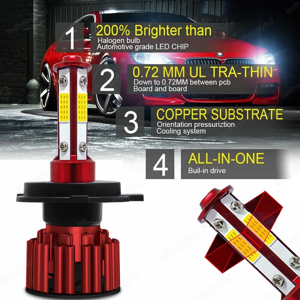 Walmart 9003 Headlight Bulb 9003 H4 LED Headlights Bulbs Kit 10000W Hi/Lo Beam Super Bright White 1000000LM 9003 Headlight Bulb Equivalent - Foto 2