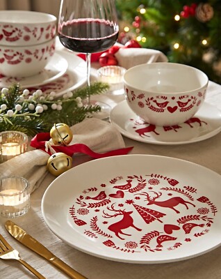 Tableware Stag Dinner Plates Dinner Set Service 12 Pc Christmas
