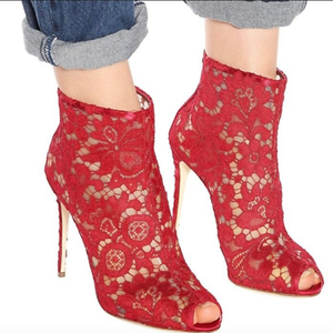 red bootie sandals
