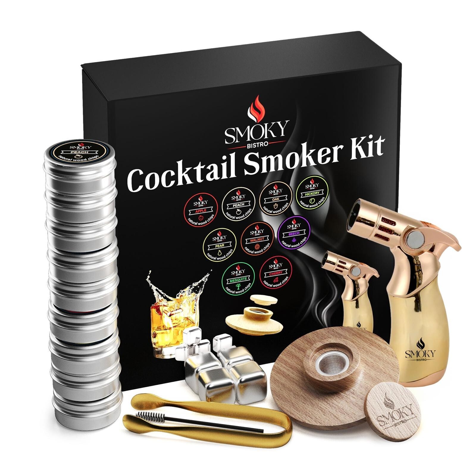 16 PCS Wholesale Cocktail Smoker Kit-  9 Wood Chip Flavors, Metal Torch, more..