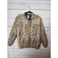 Vintage Clio Womens Bomber Jacket Brown Black Animal Print Snake Pockets Silk S
