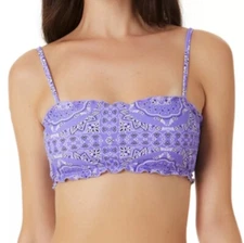 California Waves Juniors' Flowery Flow Bandeau Bikini Top, Purple, XL