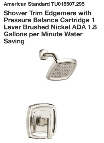 AMERICAN STANDARD T018507.295 EDGEMERE SHOWER ONLY TRIM KIT, 1.8 GPM - Picture 3 of 5