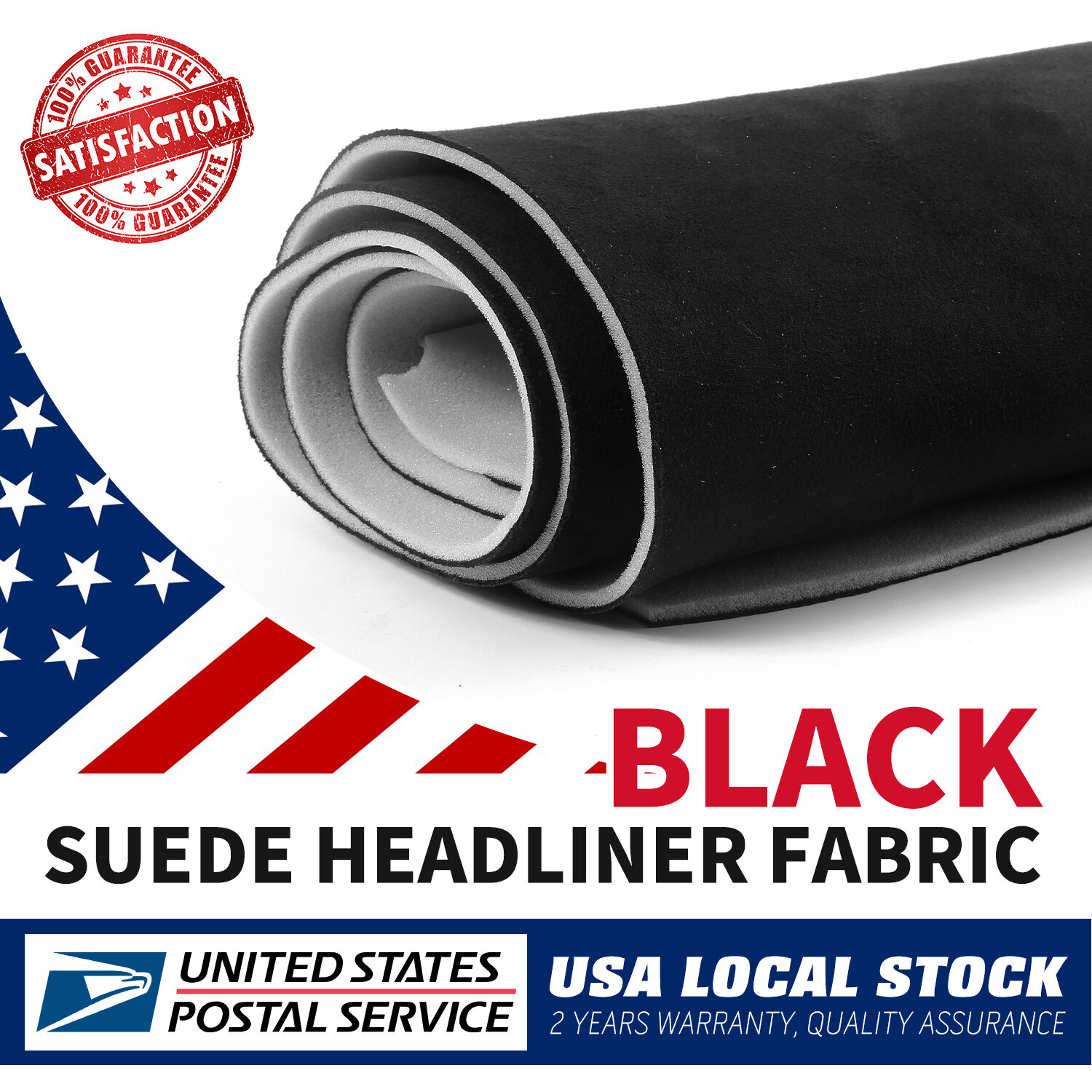60x60 Black Suede Car Headliner Fabric for Roof Upholstery Replacement
