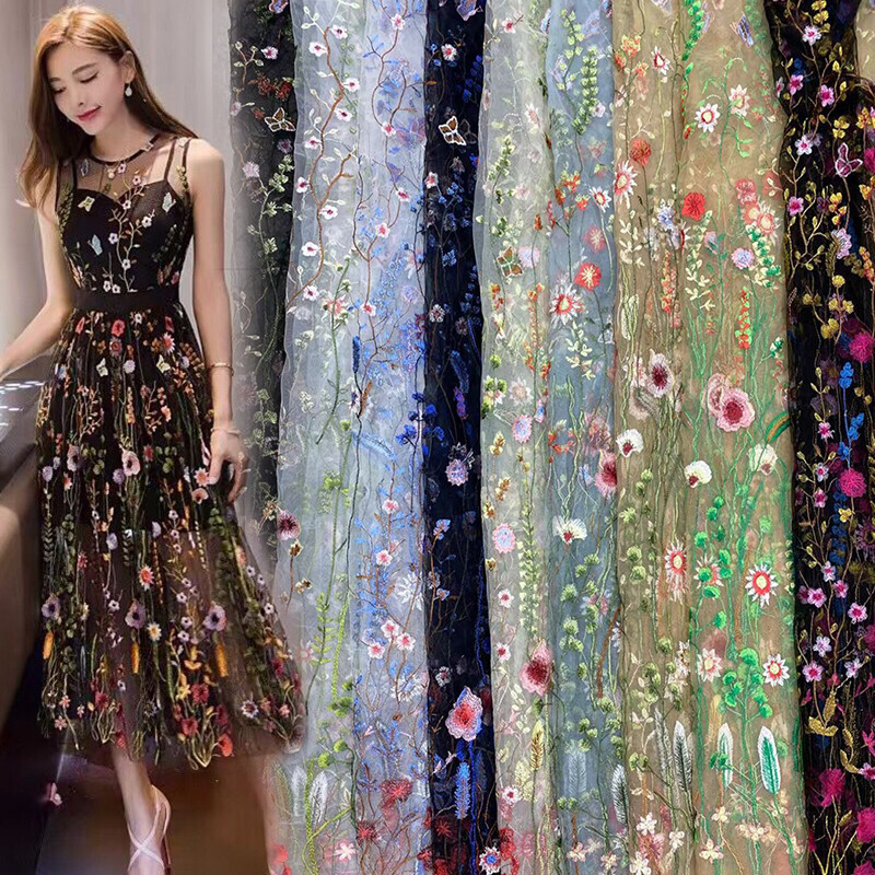 Floral Embroidery Sheer Mesh Black Lace Dress Floral Embroidery Sheer Mesh Black Lace Dress
