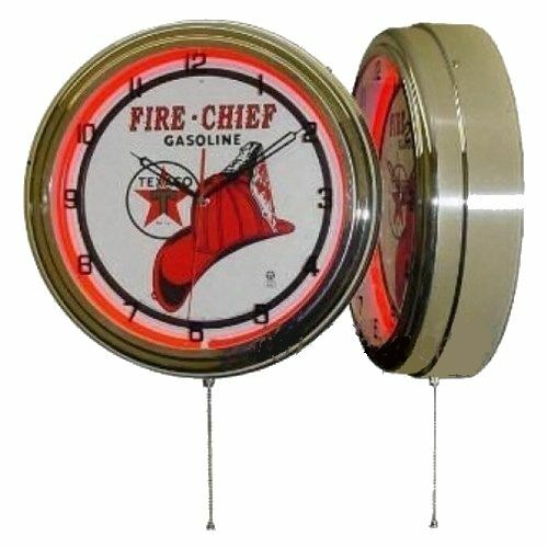 16" TEXACO Fire Chief Gasoline Motor Oil Gas Station Sign Neon Clock - Bild 1 von 2