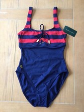 Vintage Lauren Ralph Lauren Swimsuit Navy Blue and Red stripe Size 6.